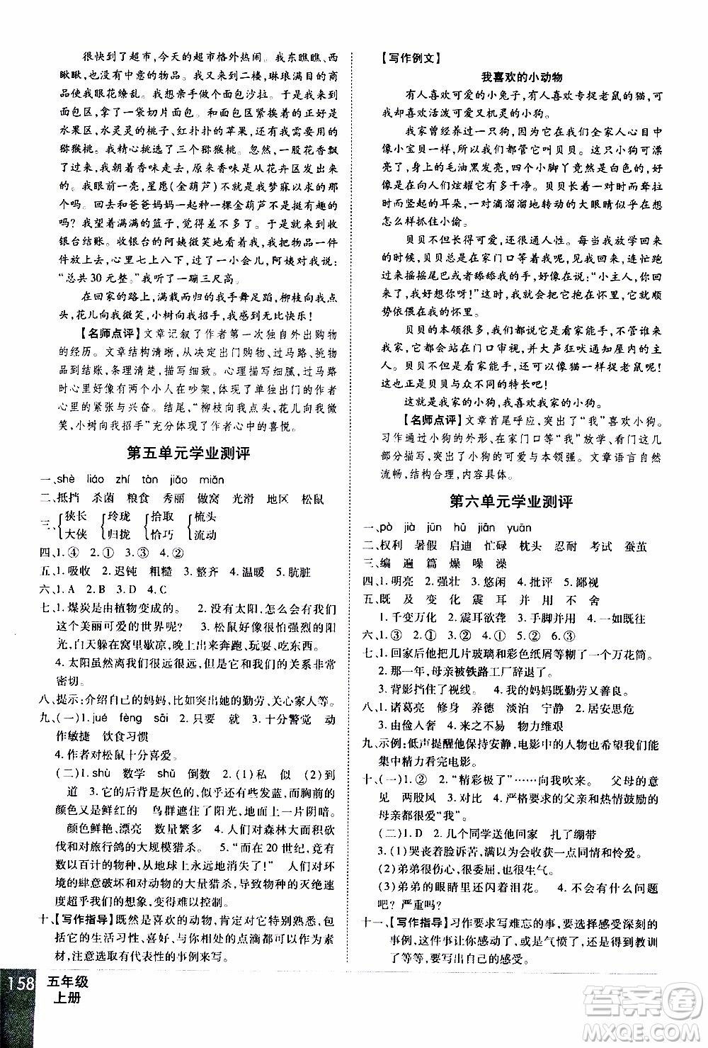 2019年學(xué)海樂園語文五年級上冊RJ人教版參考答案