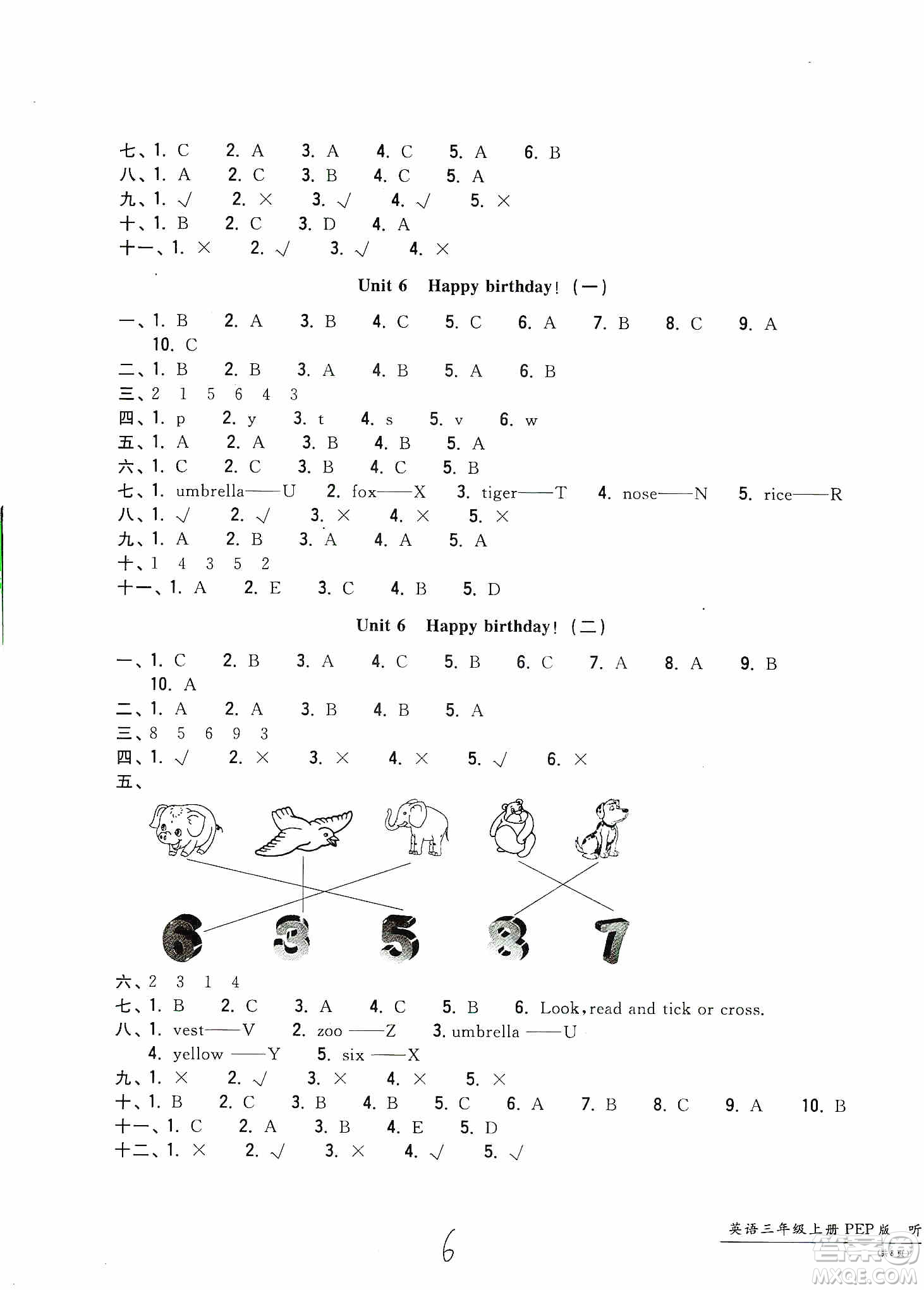 浙江工商大學(xué)出版社2019一卷一練單元同步測試卷三年級英語上冊人教PEP版答案