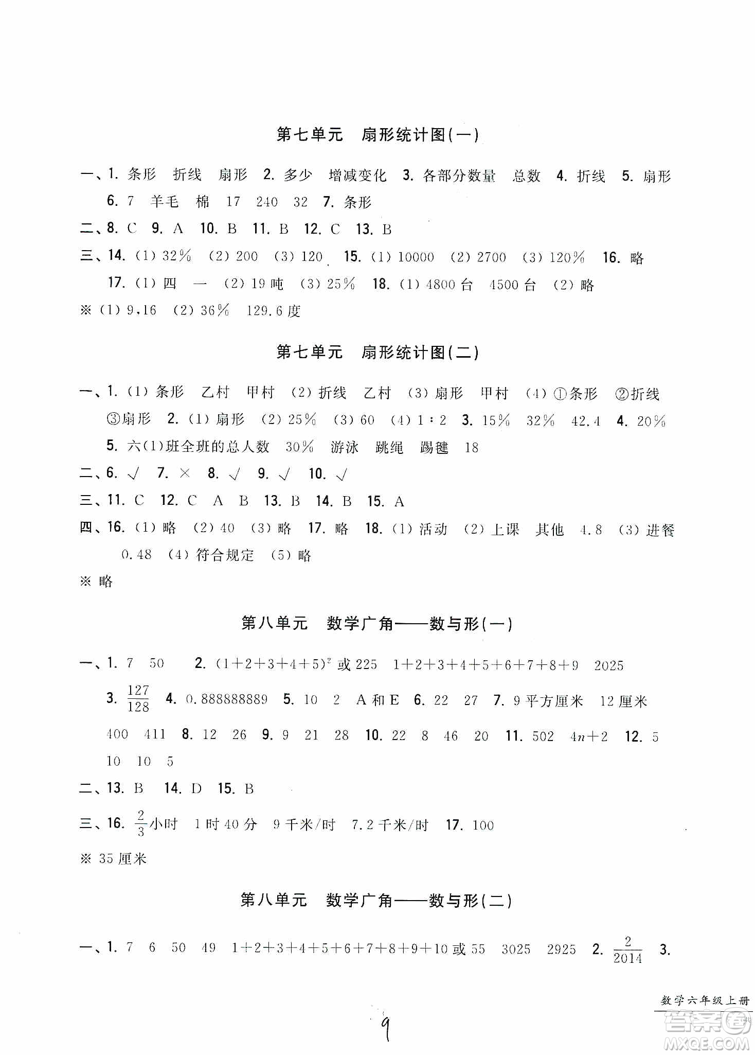 浙江工商大學(xué)出版社2019一卷一練單元同步測(cè)試卷六年級(jí)數(shù)學(xué)上冊(cè)人教版答案