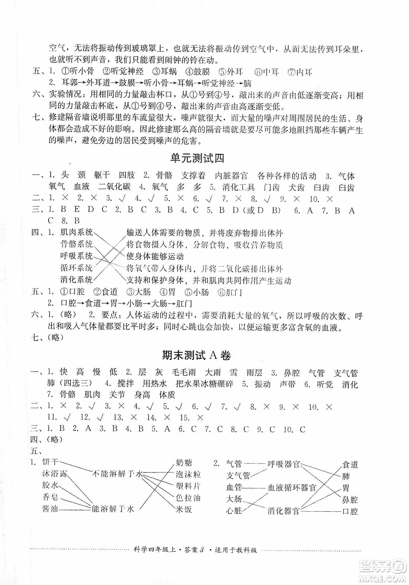 四川教育出版社2019課程標(biāo)準(zhǔn)小學(xué)單元測試四年級(jí)科學(xué)上冊(cè)教科版答案