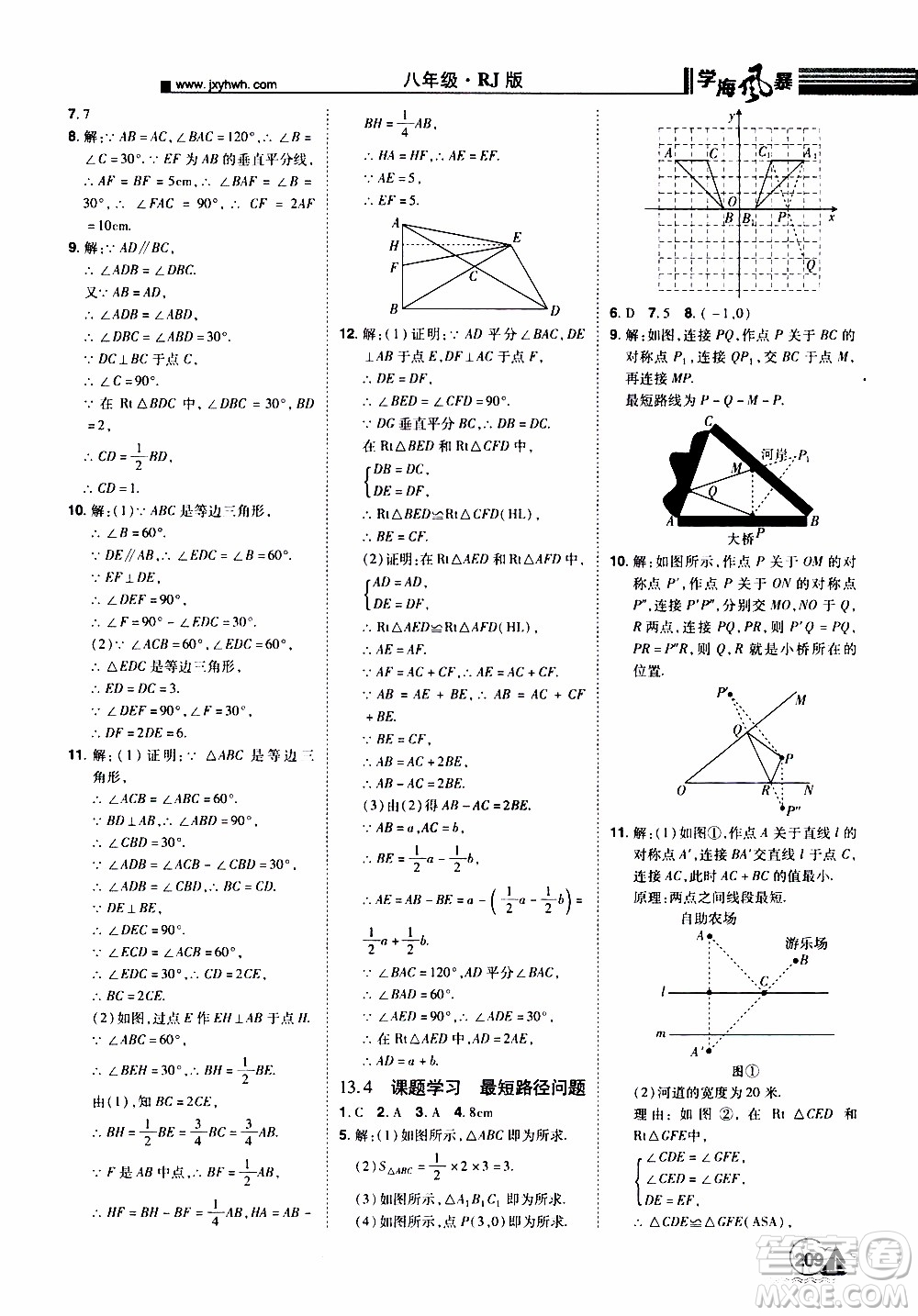 宇恒文化2019年學(xué)海風(fēng)暴初中同步系列數(shù)學(xué)八年級上冊RJ人教版參考答案