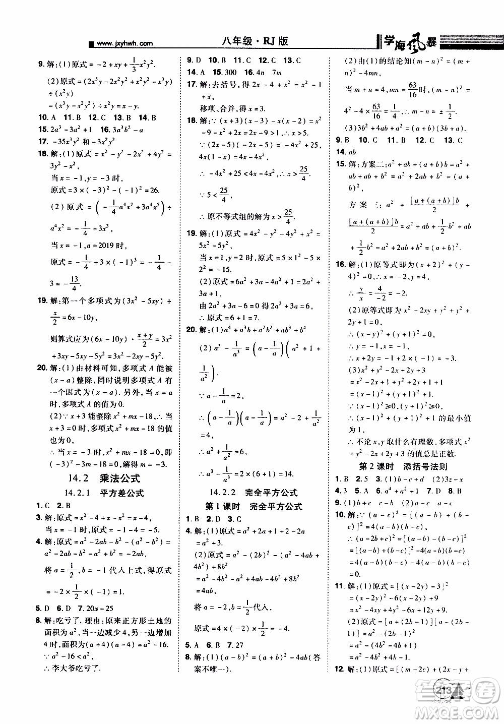 宇恒文化2019年學(xué)海風(fēng)暴初中同步系列數(shù)學(xué)八年級上冊RJ人教版參考答案