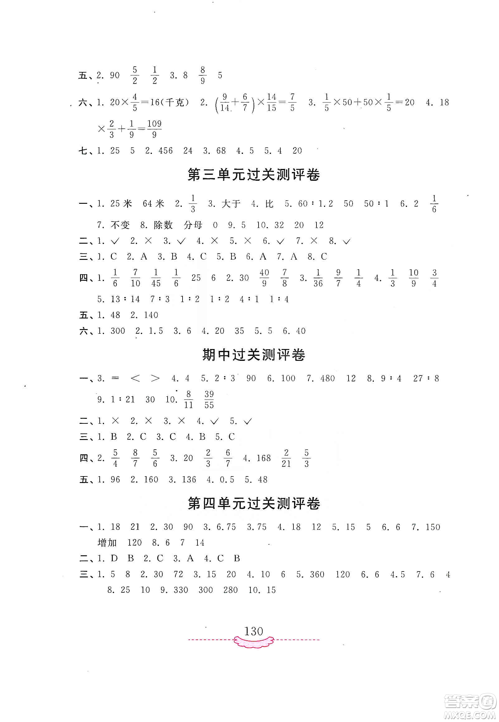 河南大學(xué)出版社2019新課程練習(xí)冊(cè)六年級(jí)數(shù)學(xué)上冊(cè)蘇教版答案