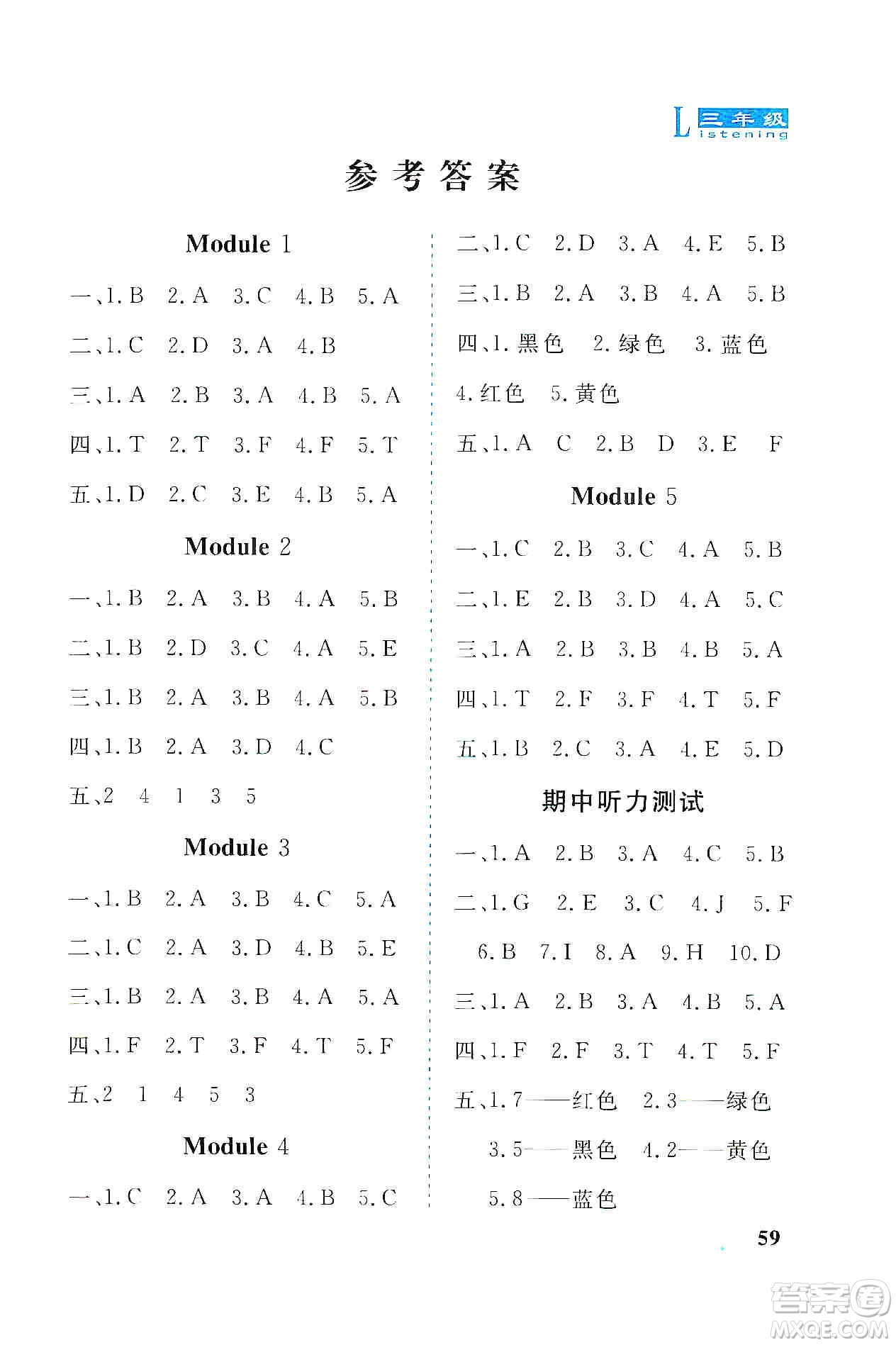 山東科學技術出版社2019英語同步聽力練習冊三年級上冊精編版答案