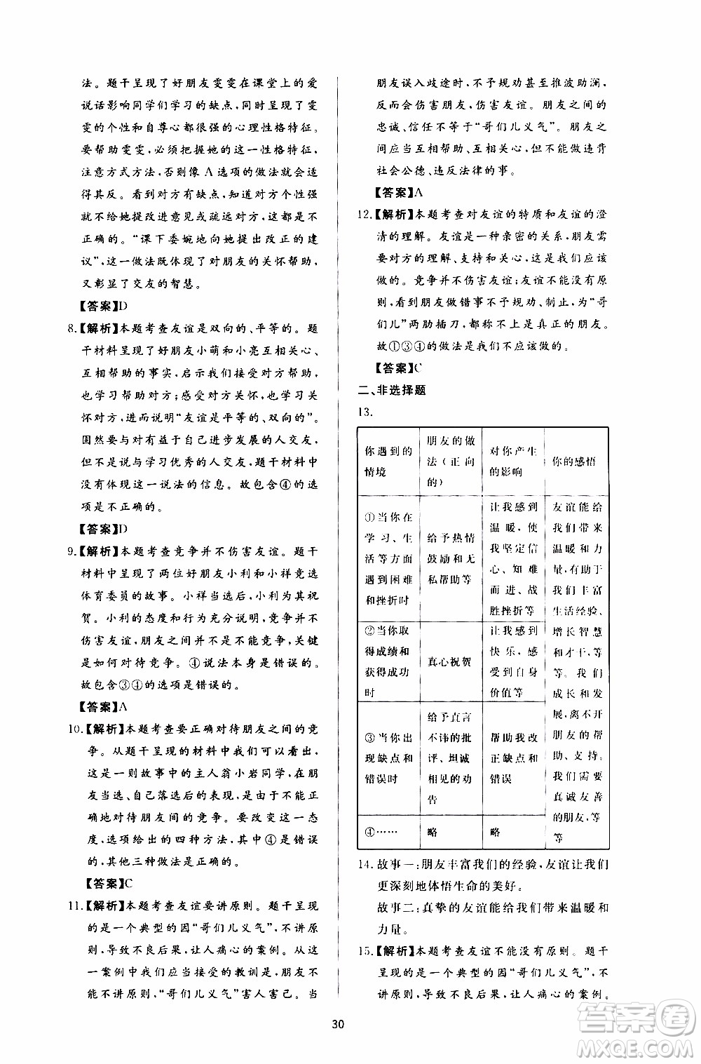 濟(jì)南出版社2019年新課程學(xué)習(xí)與檢測(cè)道德與法治七年級(jí)上冊(cè)參考答案