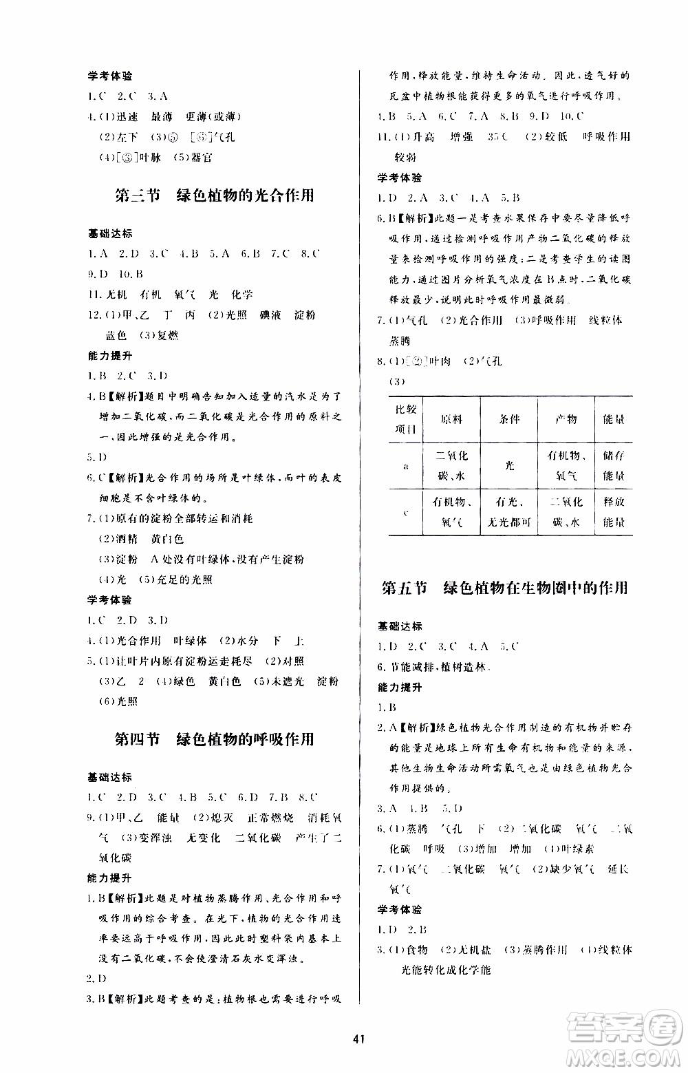 濟南出版社2019年新課程學習與檢測生物學七年級上冊參考答案