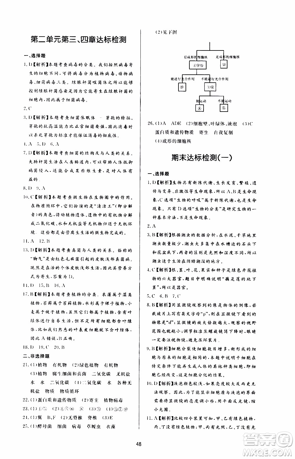 濟南出版社2019年新課程學習與檢測生物學七年級上冊參考答案