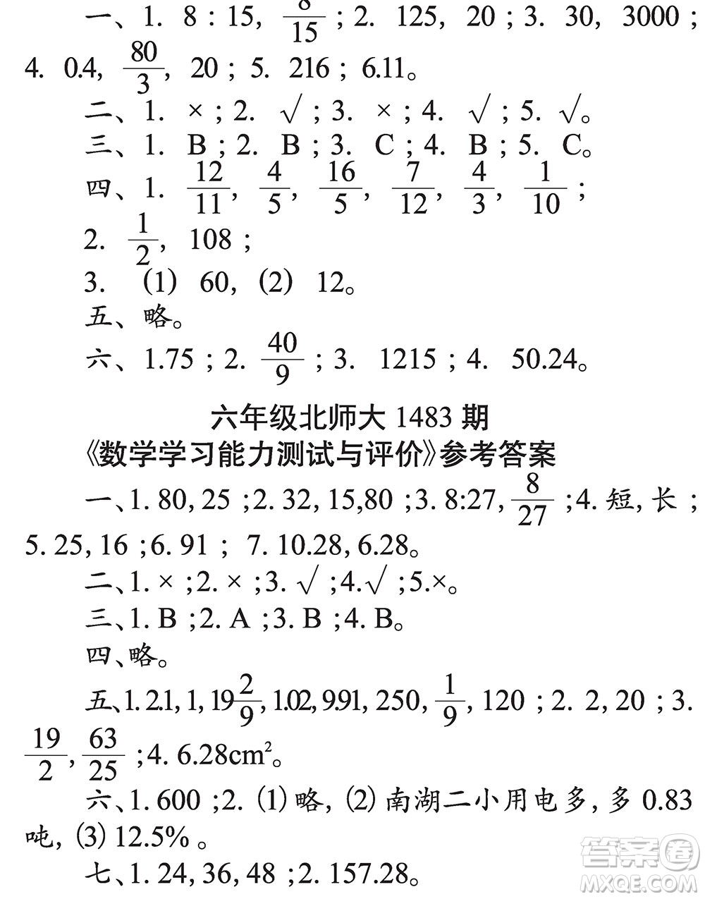 2019小學生數(shù)學報六年級第1483期答案