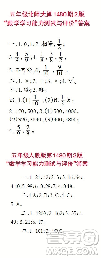 2019小學(xué)生數(shù)學(xué)報(bào)五年級上學(xué)期第1480期答案