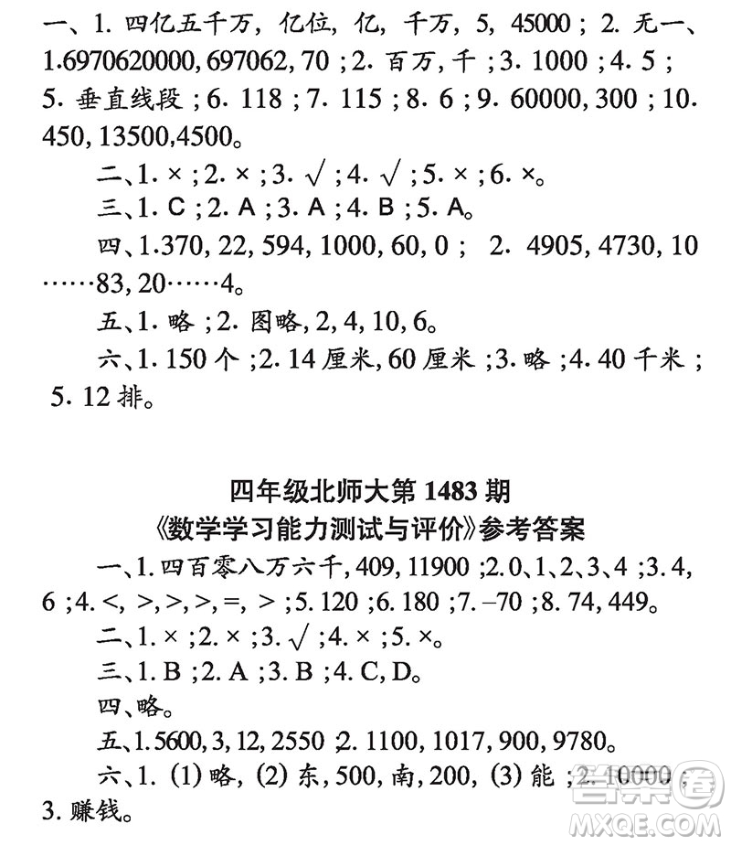 2019年小學(xué)生數(shù)學(xué)報(bào)四年級(jí)上學(xué)期第1483期答案