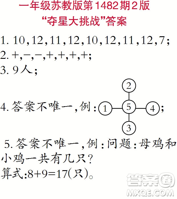 2019年小學(xué)生數(shù)學(xué)報(bào)一年級(jí)上學(xué)期第1482期答案