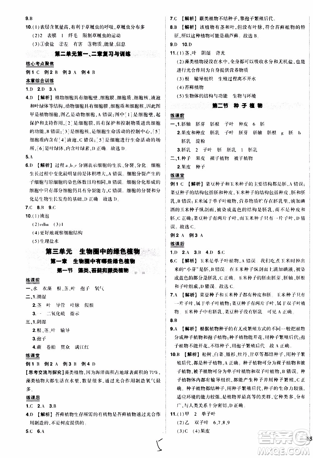 狀語成才路2019年?duì)钤獙?dǎo)練七年級上冊生物人教版參考答案