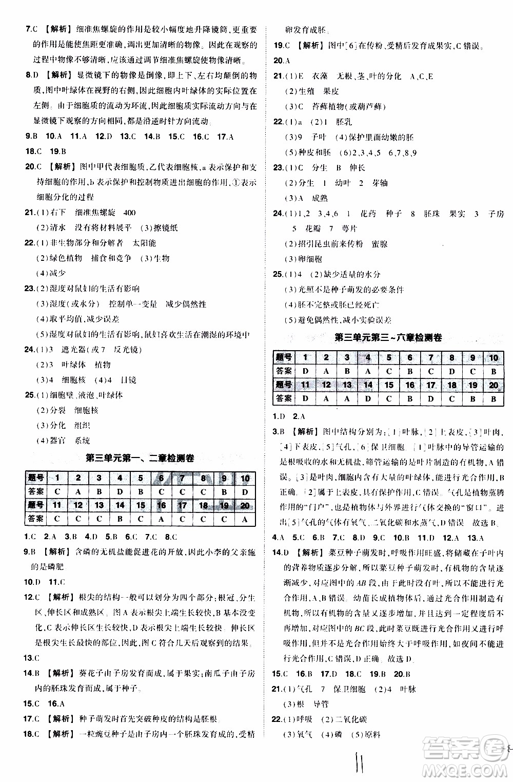 狀語成才路2019年?duì)钤獙?dǎo)練七年級上冊生物人教版參考答案