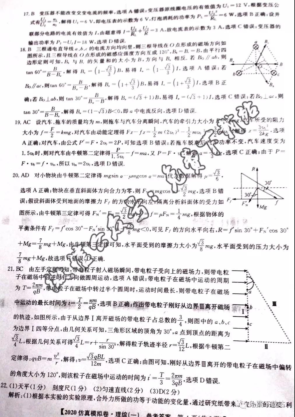 2020年普通高校招生全國(guó)統(tǒng)一考試仿真模擬全國(guó)卷理綜物理答案