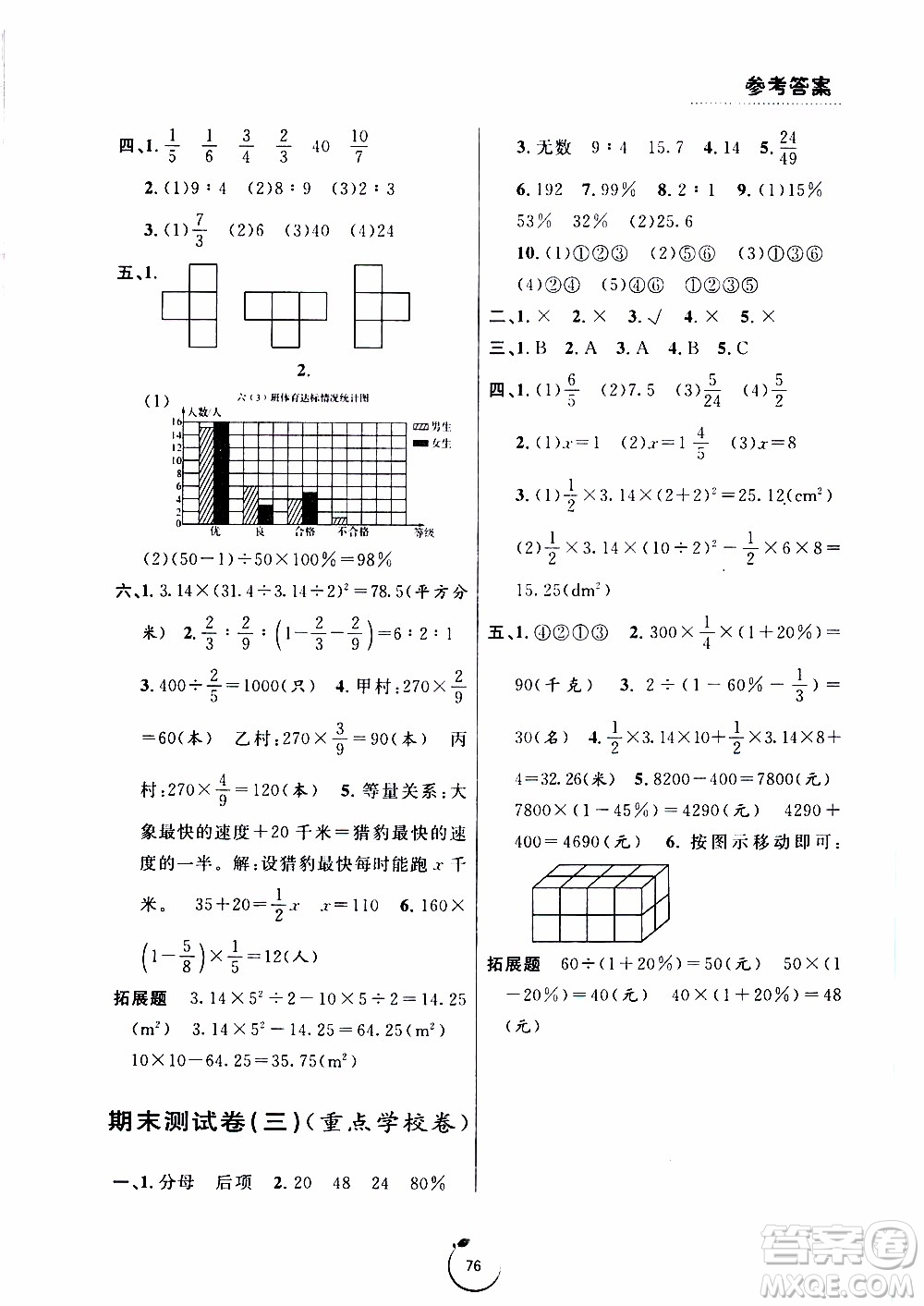 寧波出版社2019年浙江好卷數(shù)學(xué)六年級(jí)上冊(cè)BS版北師版參考答案