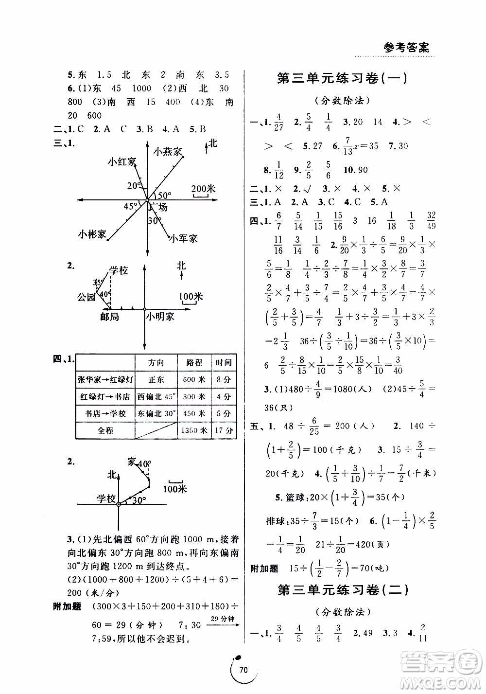 寧波出版社2019年浙江好卷數(shù)學(xué)六年級(jí)上冊RJ人教版參考答案