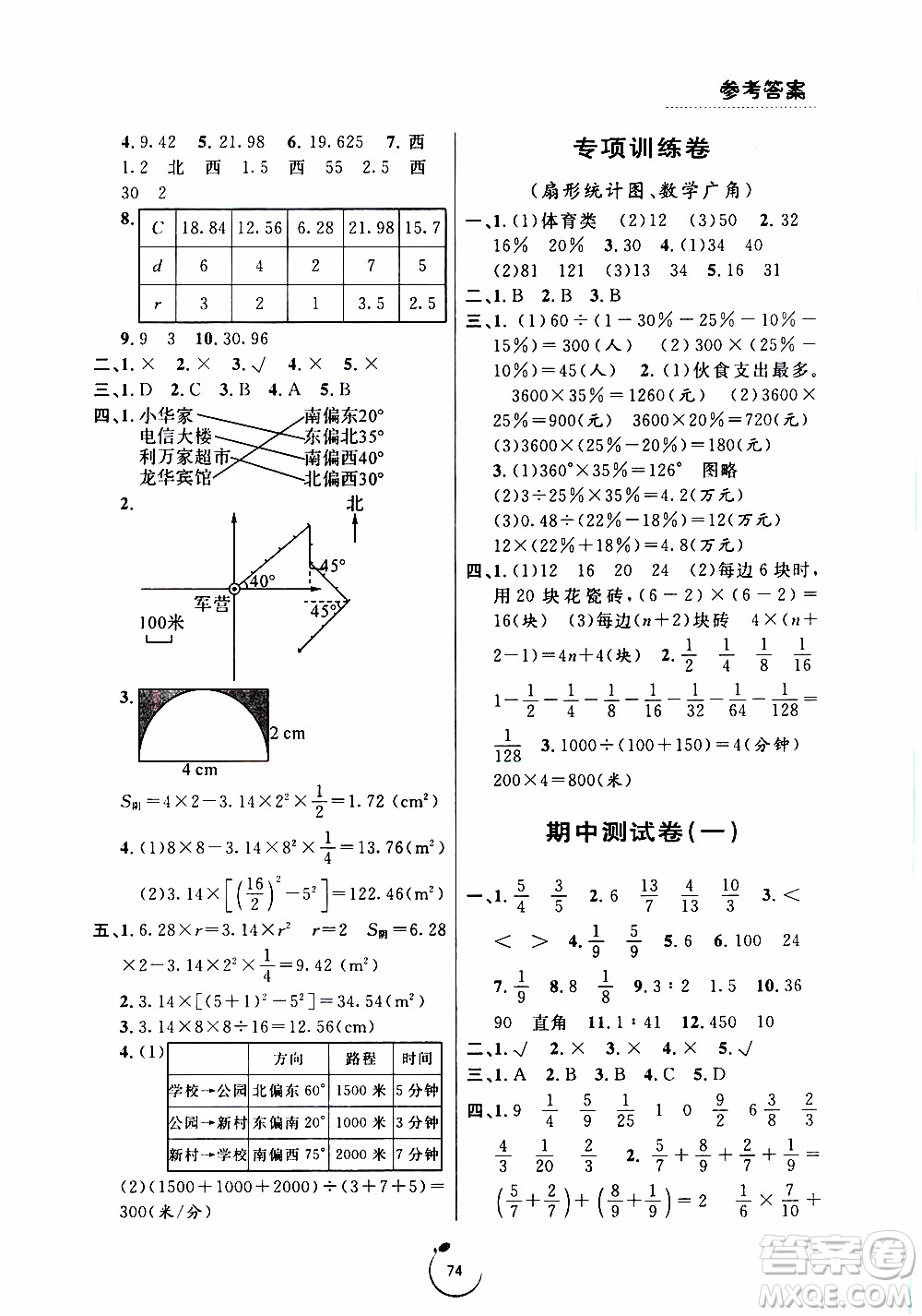 寧波出版社2019年浙江好卷數(shù)學(xué)六年級(jí)上冊RJ人教版參考答案