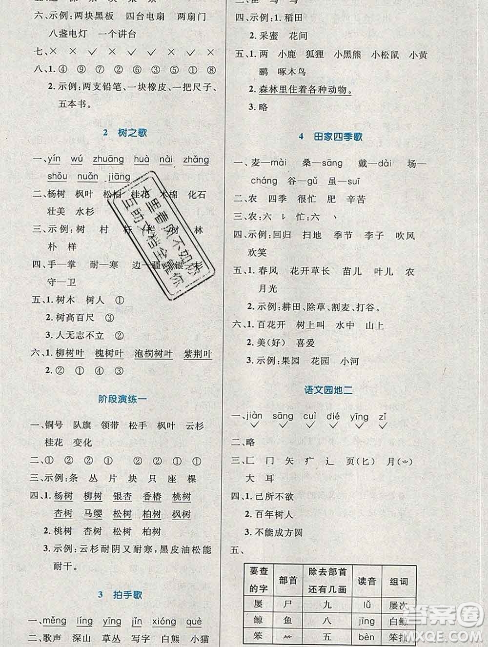 2019年秋新版小學(xué)同步測(cè)控優(yōu)化設(shè)計(jì)二年級(jí)語(yǔ)文上冊(cè)人教增強(qiáng)版陜西專(zhuān)版答案