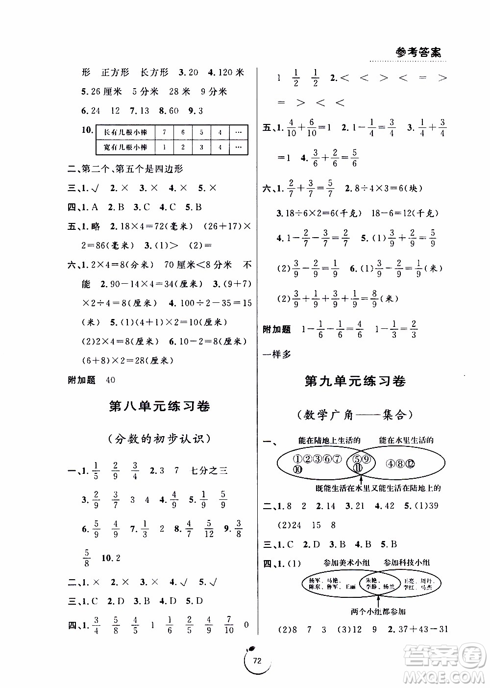 寧波出版社2019年浙江好卷數(shù)學(xué)三年級(jí)上冊(cè)RJ人教版參考答案