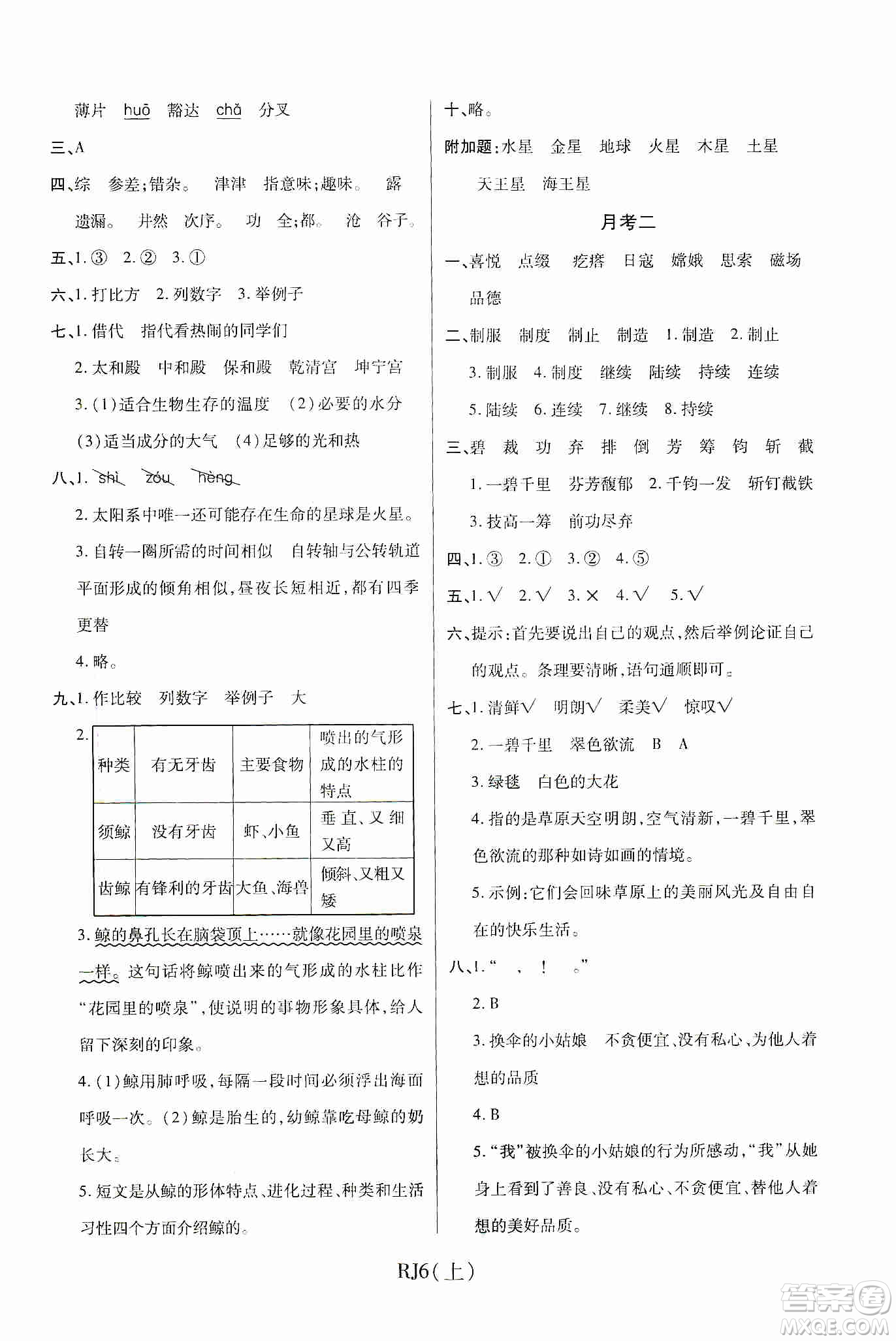 開明出版社2019期末100分沖刺卷六年級(jí)語(yǔ)文上冊(cè)人教版答案