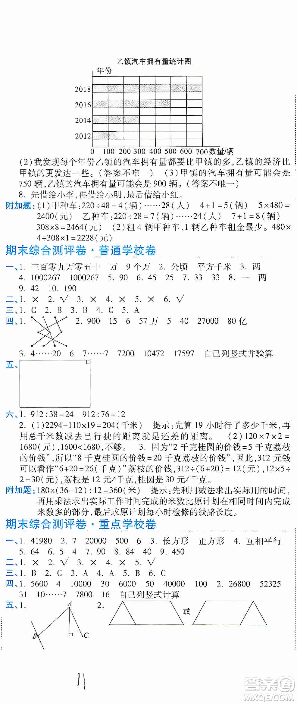 開明出版社2019期末100分沖刺卷四年級(jí)數(shù)學(xué)上冊(cè)人教版答案