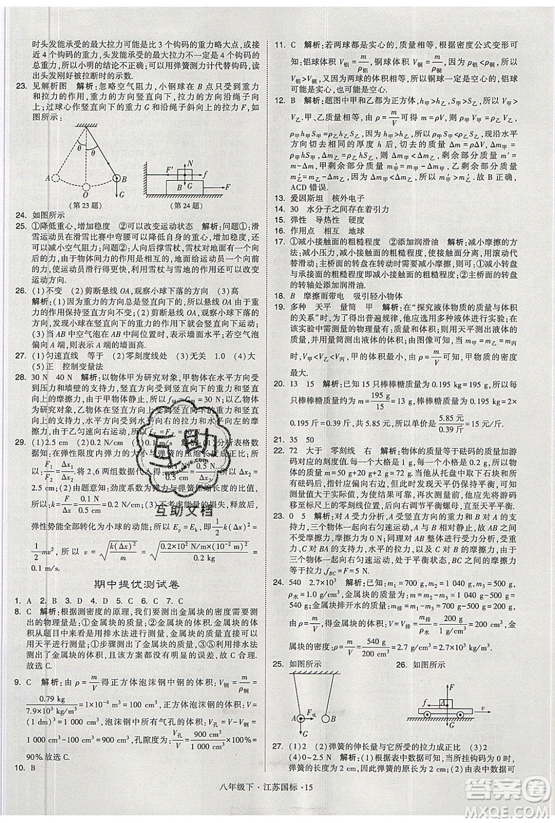 經(jīng)綸學(xué)典2020春學(xué)霸題中題八年級下冊物理江蘇國標(biāo)版答案