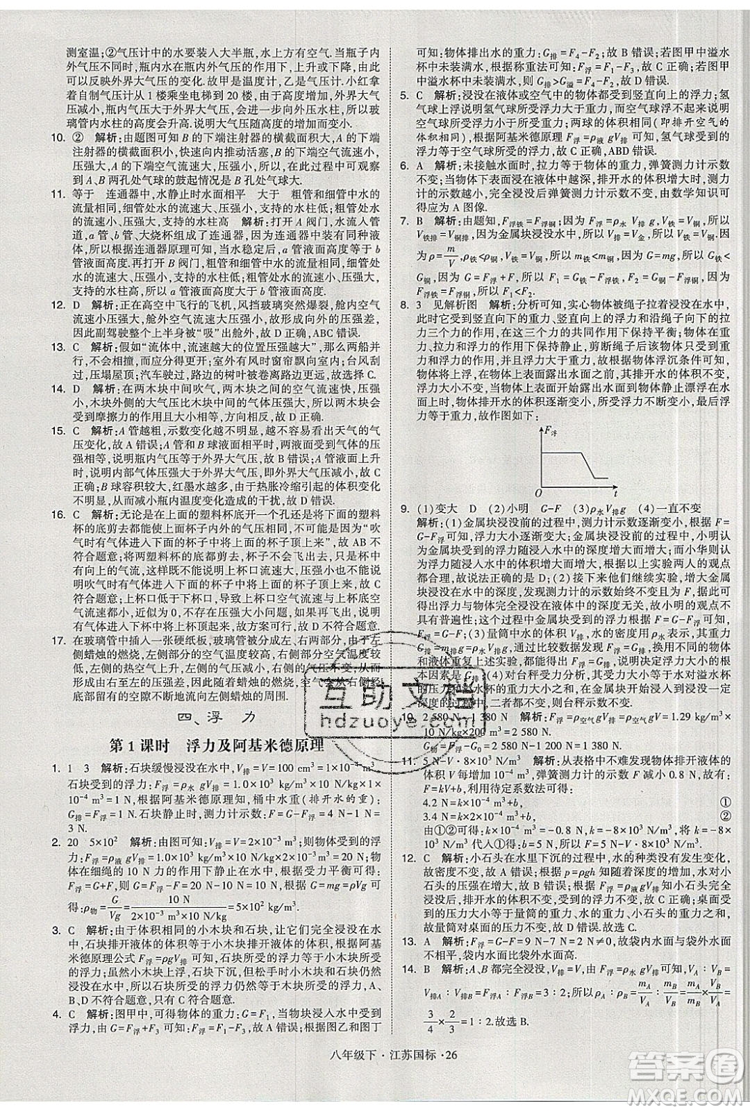 經(jīng)綸學(xué)典2020春學(xué)霸題中題八年級下冊物理江蘇國標(biāo)版答案