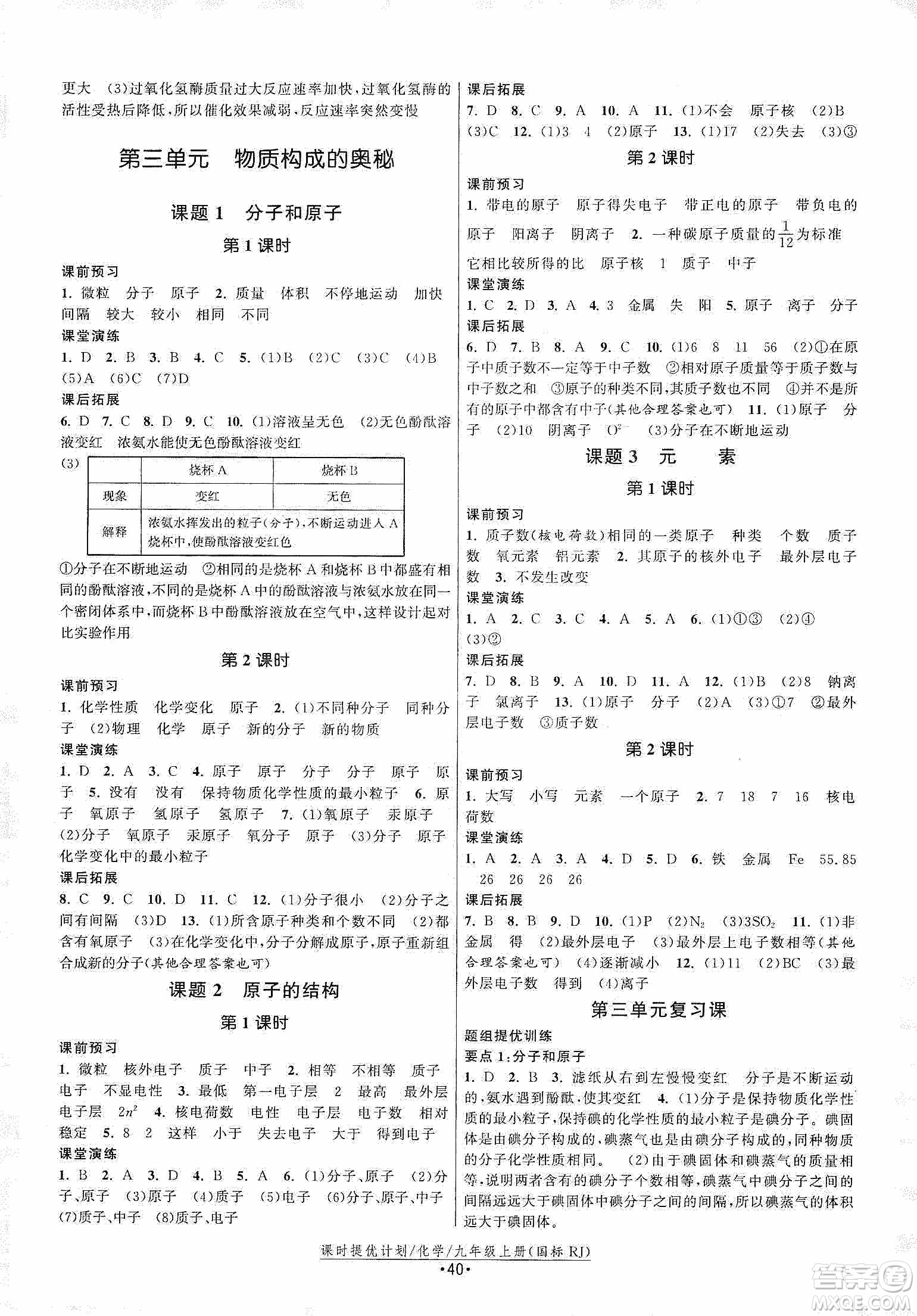 江蘇人民出版社2019課時(shí)提優(yōu)計(jì)劃作業(yè)本九年級(jí)化學(xué)上冊(cè)國(guó)標(biāo)人教版答案