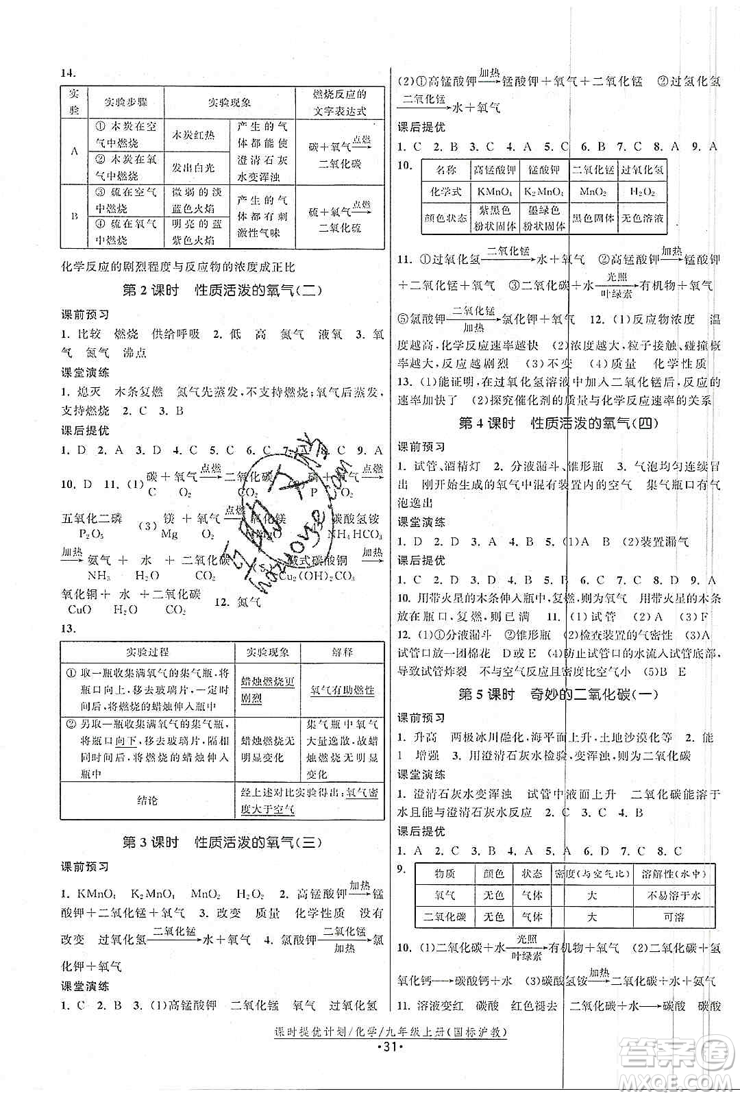 江蘇人民出版社2019課時提優(yōu)計劃作業(yè)本九年級化學(xué)上冊滬教版答案