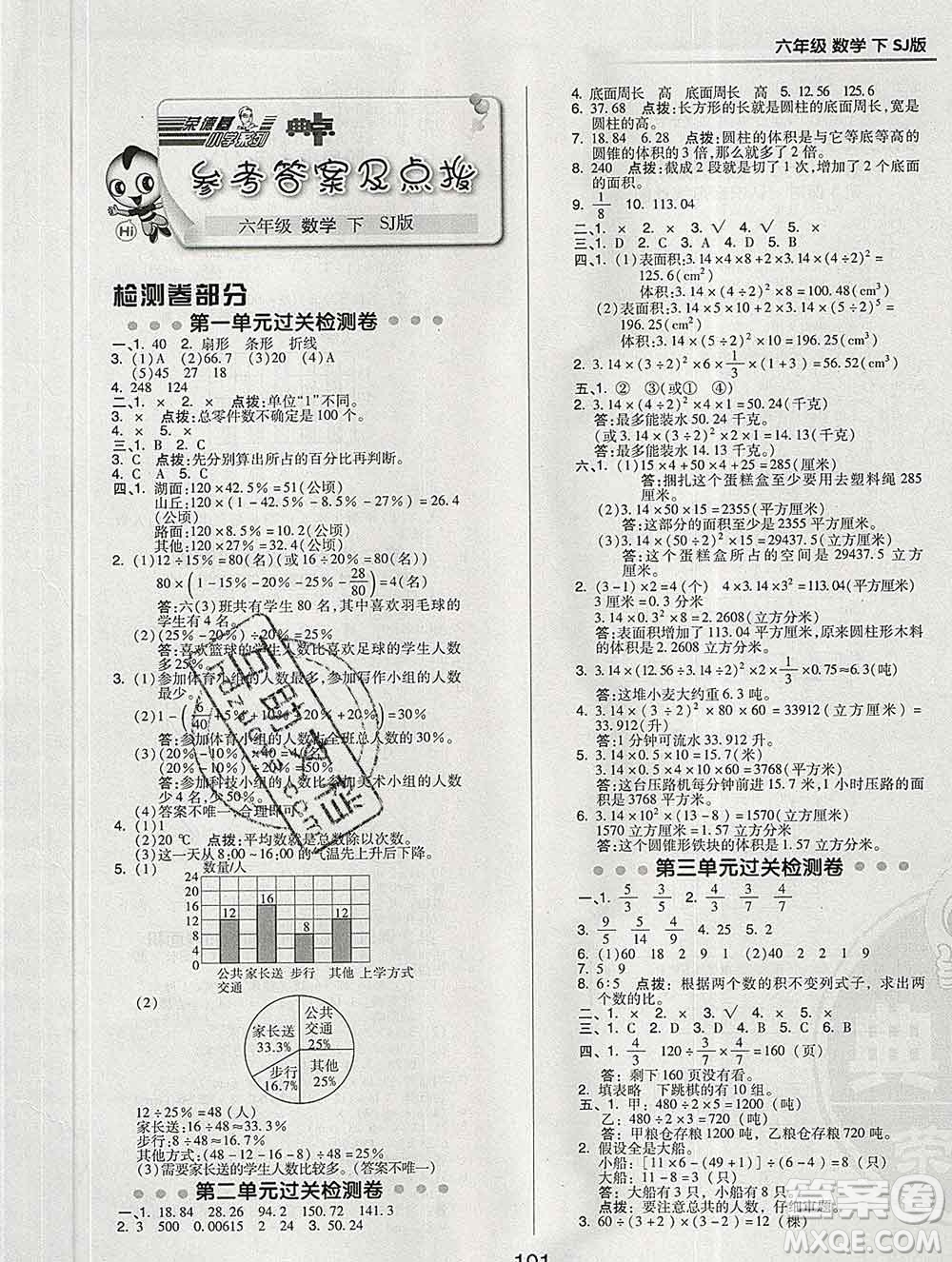 2020綜合應(yīng)用創(chuàng)新題典中點六年級數(shù)學(xué)下冊蘇教版答案