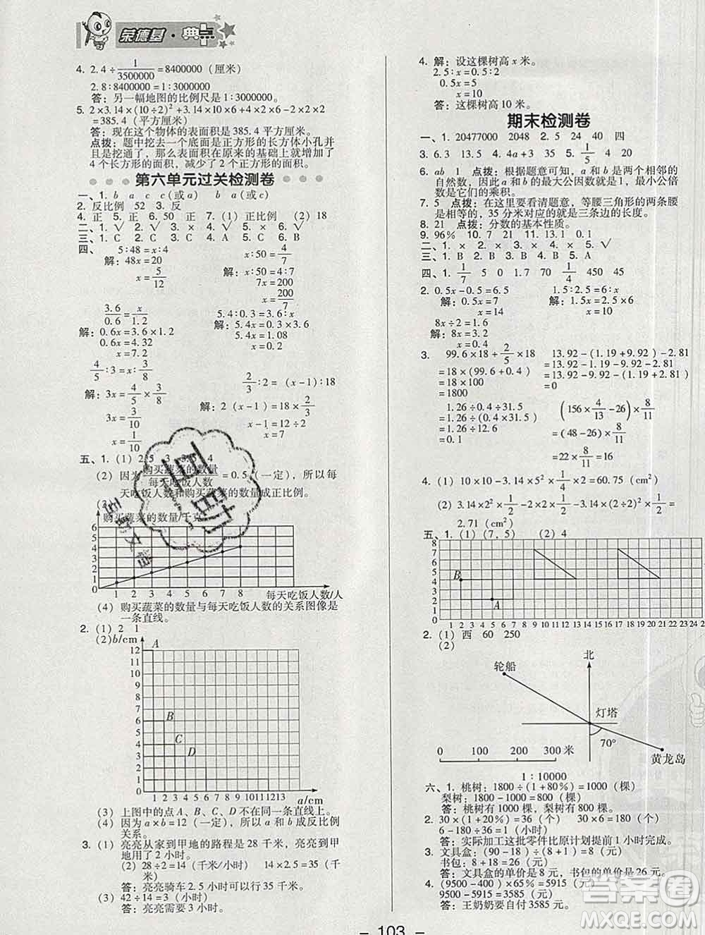 2020綜合應(yīng)用創(chuàng)新題典中點六年級數(shù)學(xué)下冊蘇教版答案