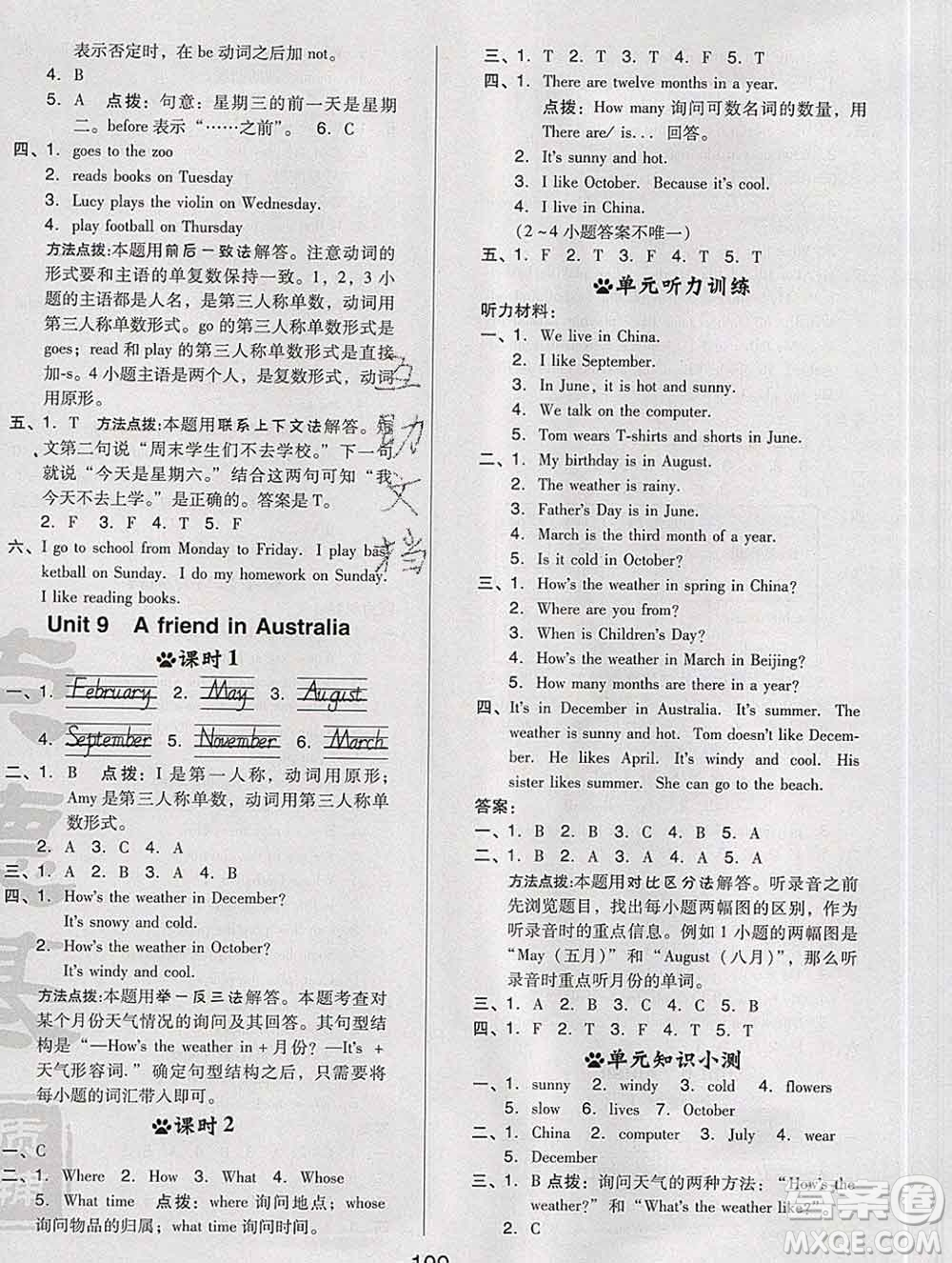 2020綜合應(yīng)用創(chuàng)新題典中點(diǎn)四年級英語下冊滬教牛津版答案