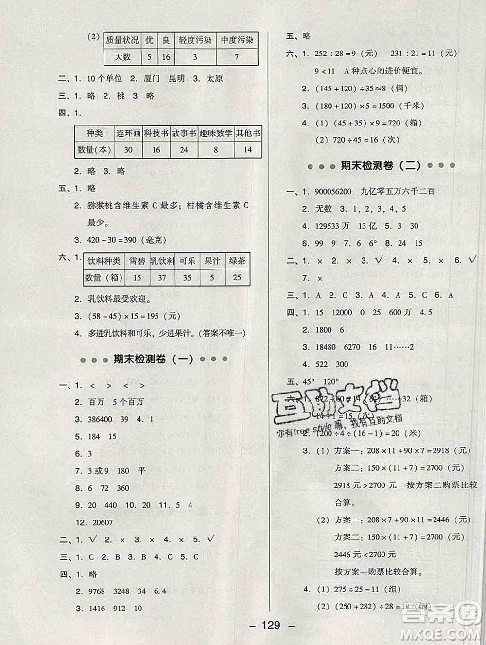 2020綜合應(yīng)用創(chuàng)新題典中點(diǎn)三年級數(shù)學(xué)下冊青島版答案