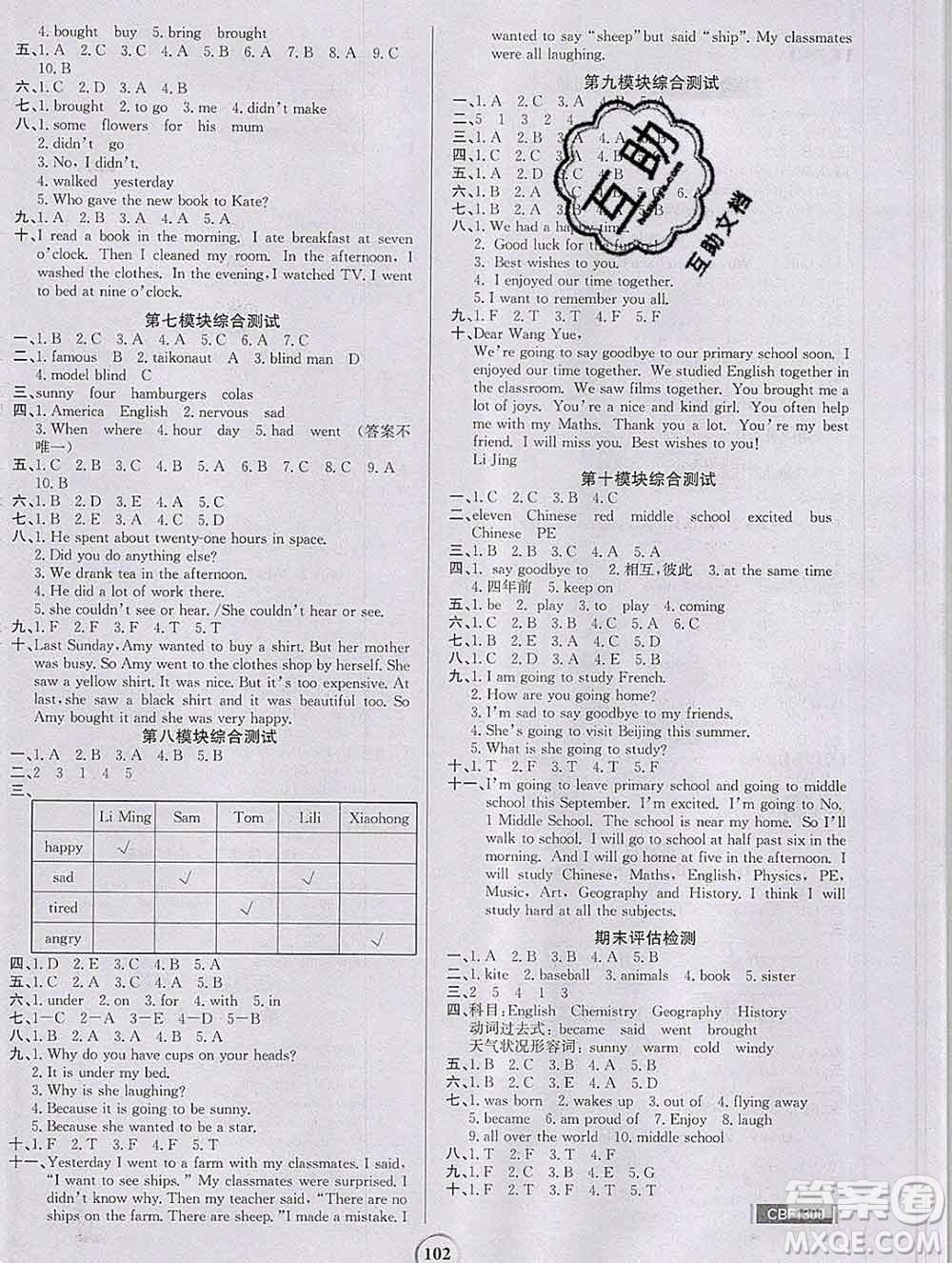 延邊大學出版社2020新版世紀金榜金榜小博士六年級英語下冊外研版答案