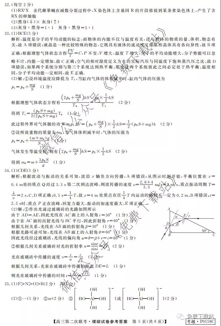 皖南八校2020屆高三第二次聯(lián)考理科綜合答案