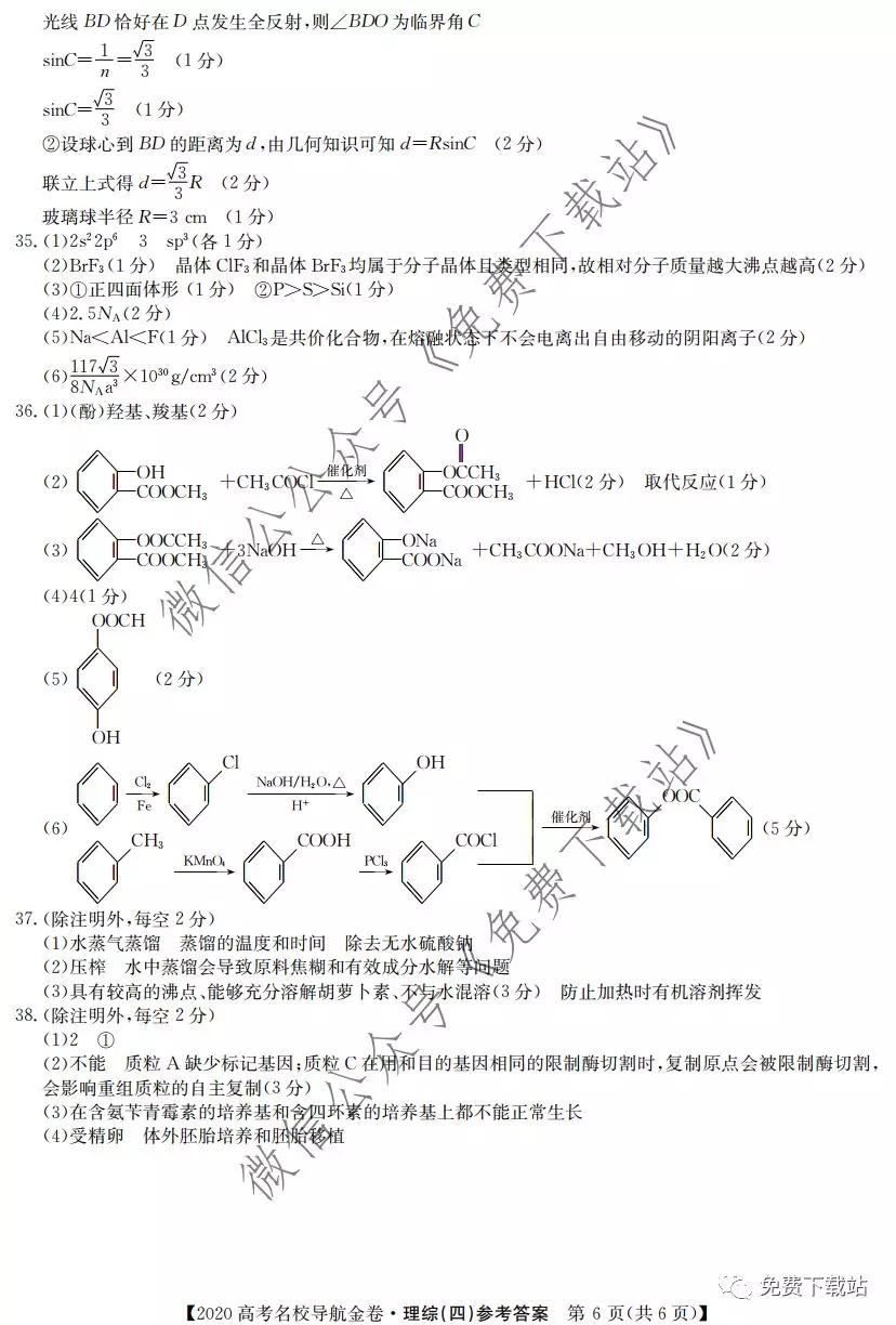 2020屆高考名校導(dǎo)航金卷四理科綜合答案