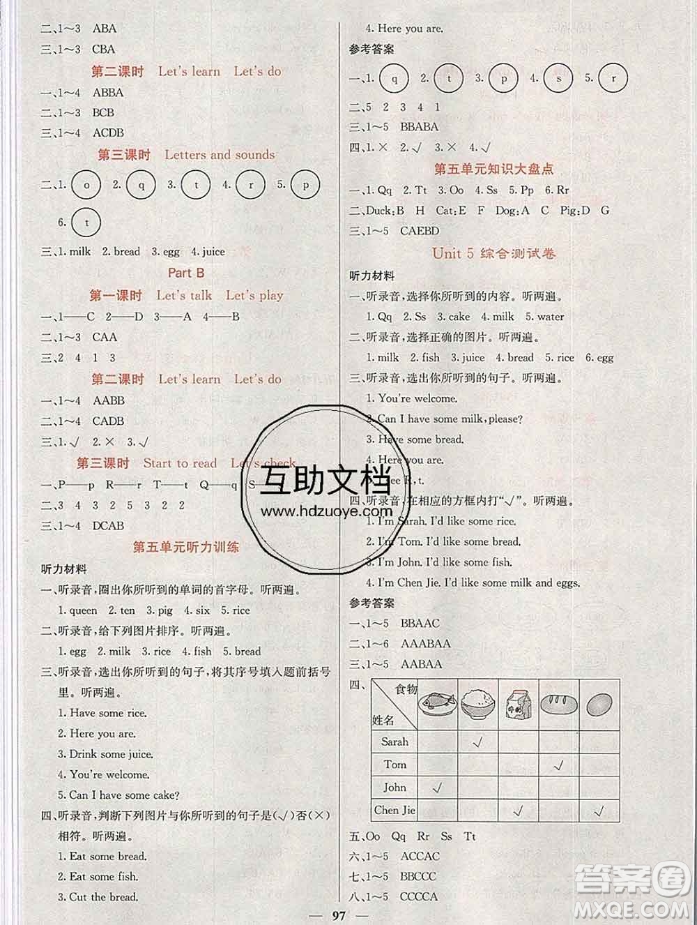 沈陽出版社2019年秋課堂點睛三年級英語上冊人教版參考答案