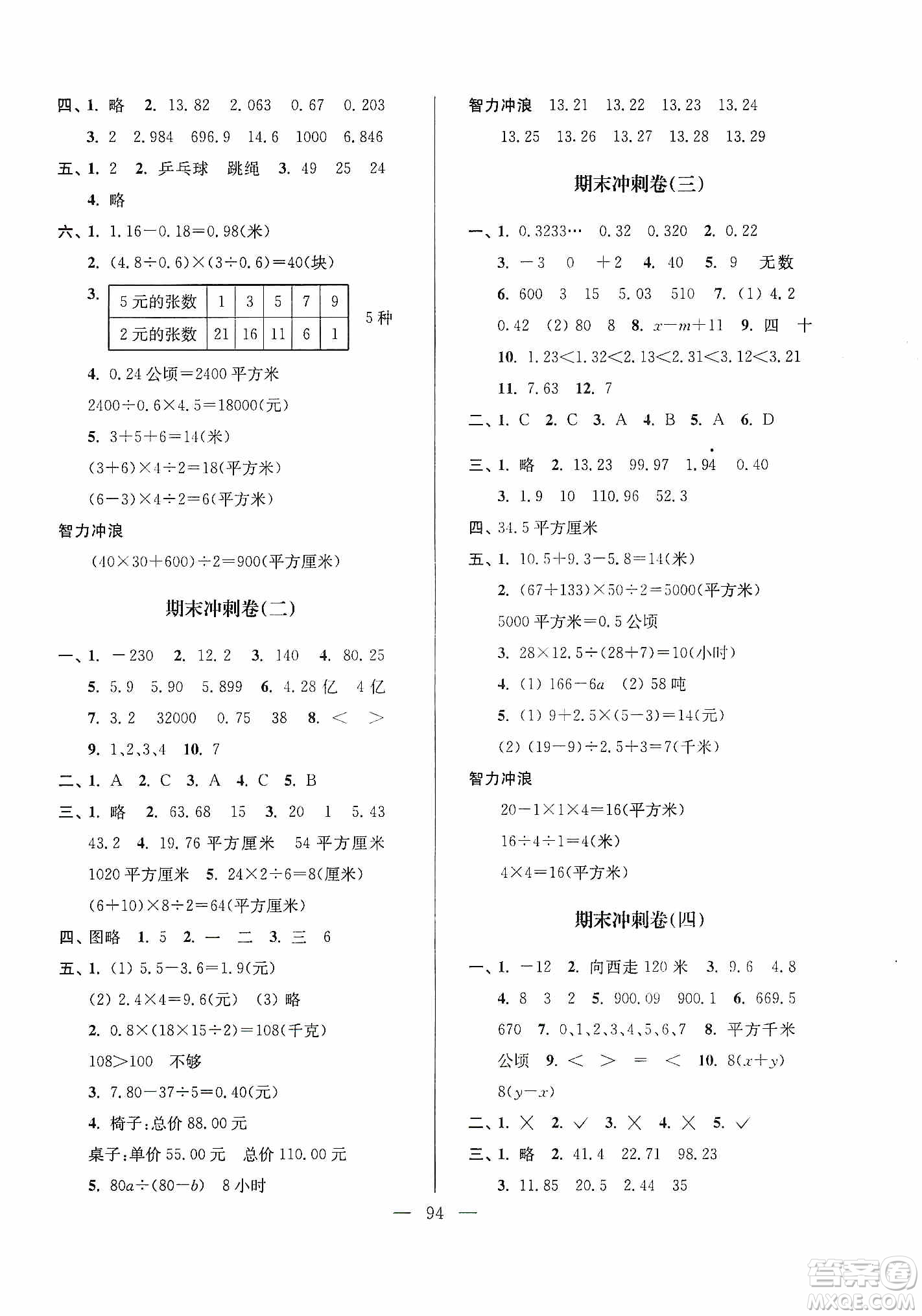 超能學(xué)典2019秋單元期中期末專題沖刺100分五年級數(shù)學(xué)上冊江蘇版答案