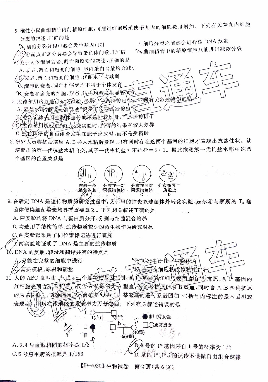 皖江名校聯(lián)盟2020屆高三12月份聯(lián)考生物試題及答案