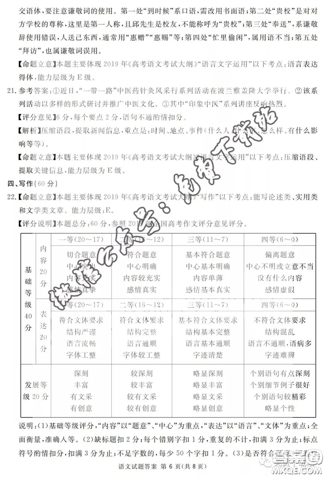 2020屆四川七市高三一診語文答案