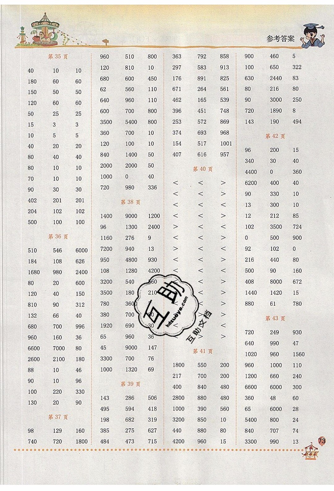 2020年春黃岡小狀元口算速算練習(xí)冊(cè)三年級(jí)數(shù)學(xué)下冊(cè)最新修訂版參考答案