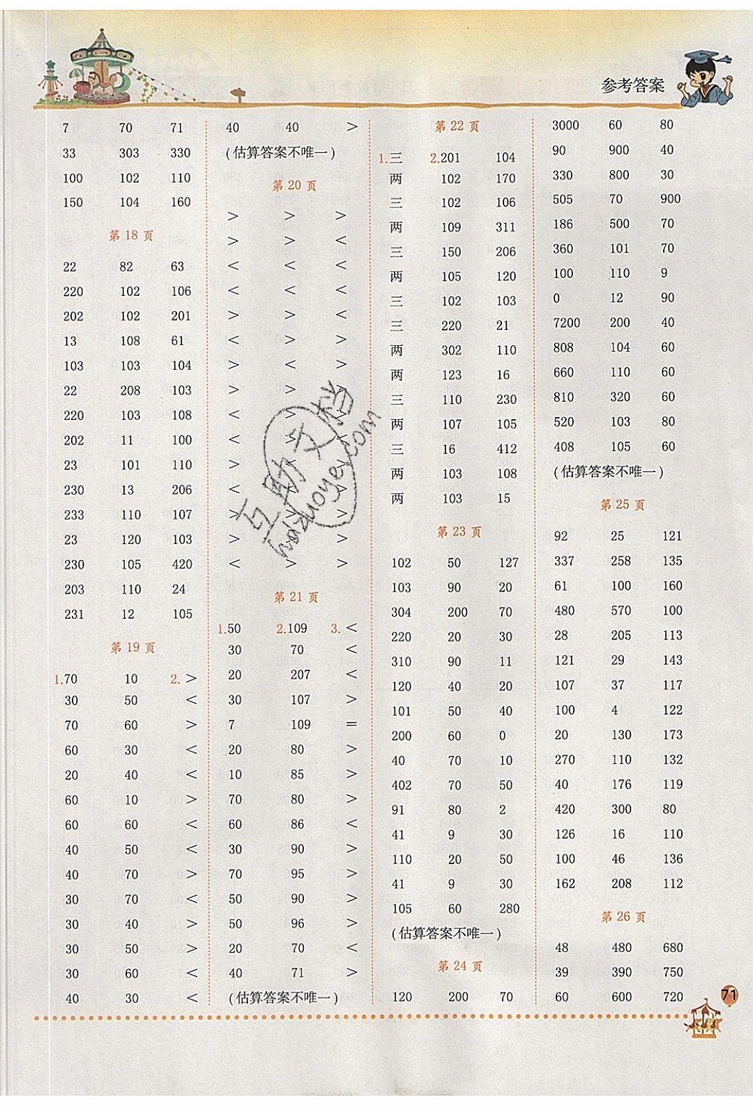 2020年春黃岡小狀元口算速算練習(xí)冊(cè)三年級(jí)數(shù)學(xué)下冊(cè)最新修訂版參考答案