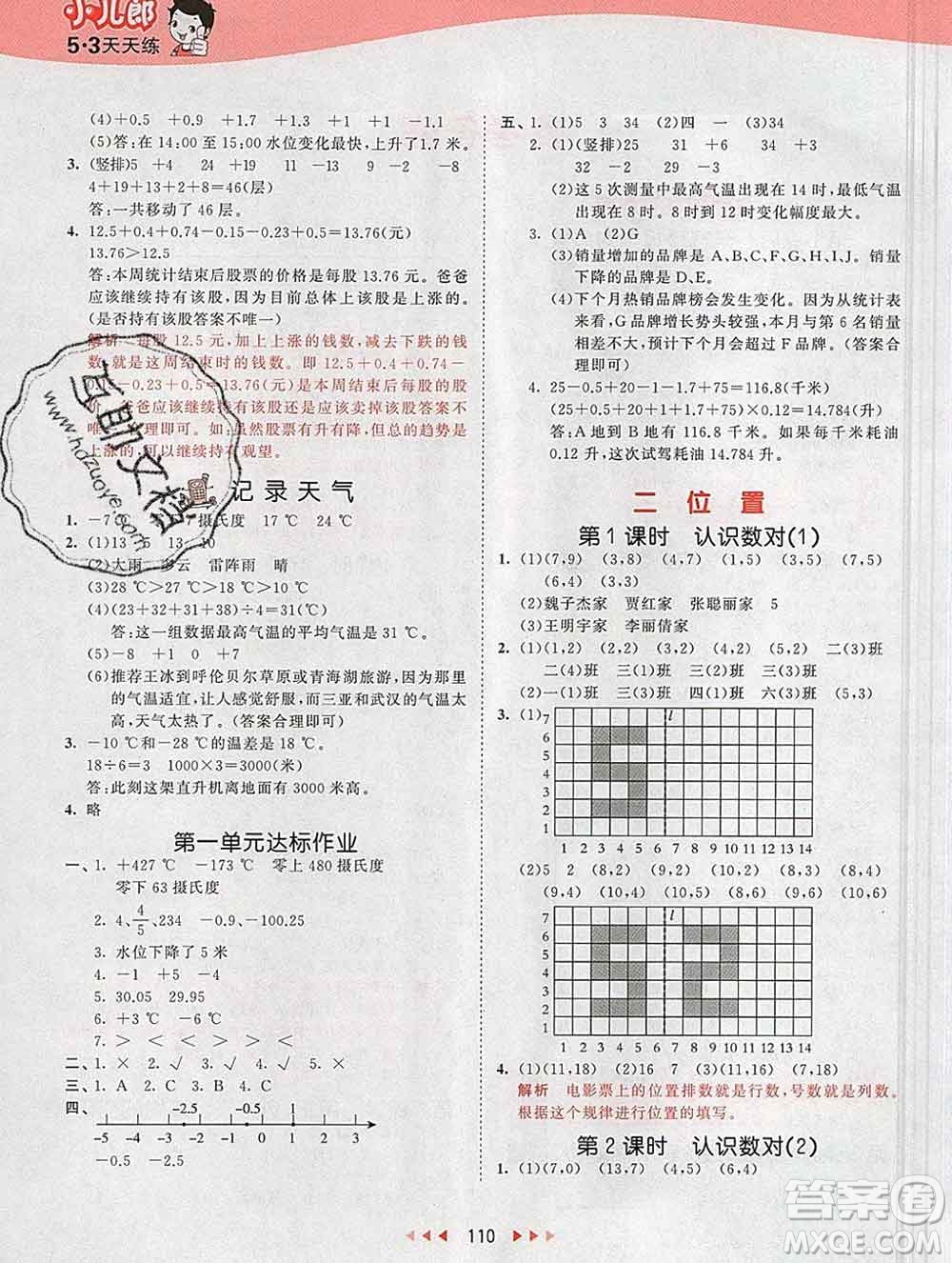 2020年春小兒郎53天天練六年級數(shù)學下冊冀教版參考答案