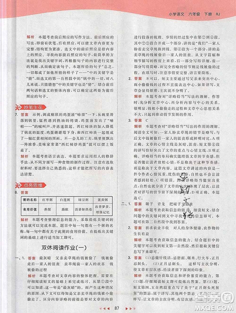 2020年春小兒郎53天天練六年級(jí)語(yǔ)文下冊(cè)人教版參考答案