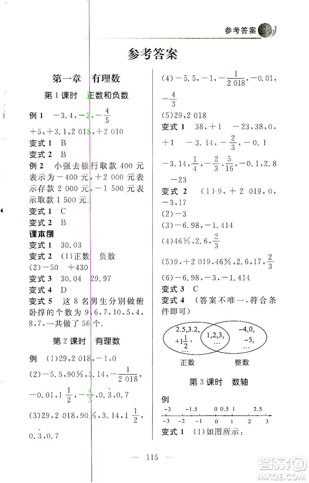 齊魯書社2019初中數(shù)學例題變式訓練七年級上冊人教版答案