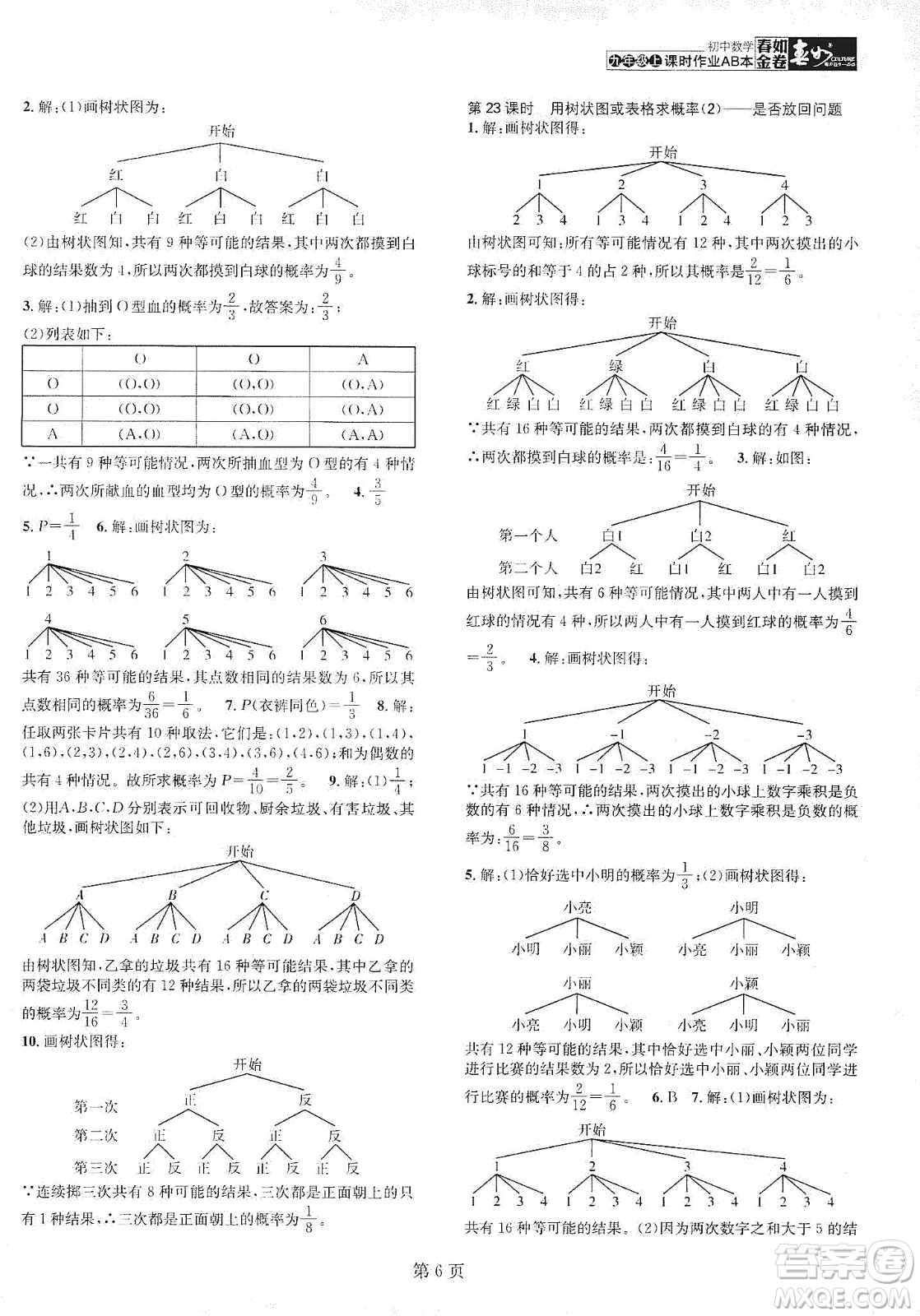 春如金卷2019初中數(shù)學(xué)課時(shí)作業(yè)AB本九年級(jí)上冊(cè)A本答案