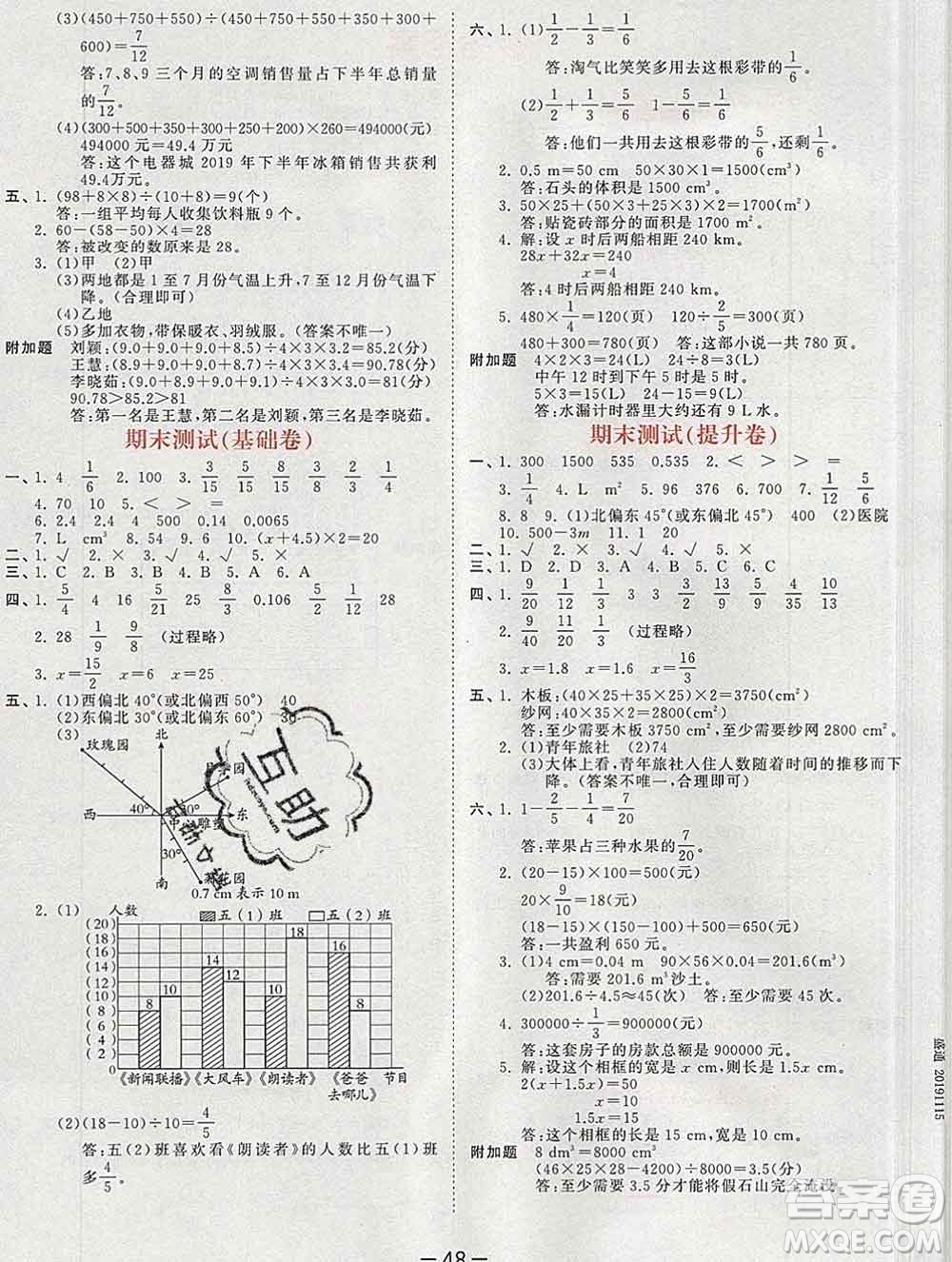 2020年春小兒郎53天天練五年級(jí)數(shù)學(xué)下冊(cè)北師版參考答案