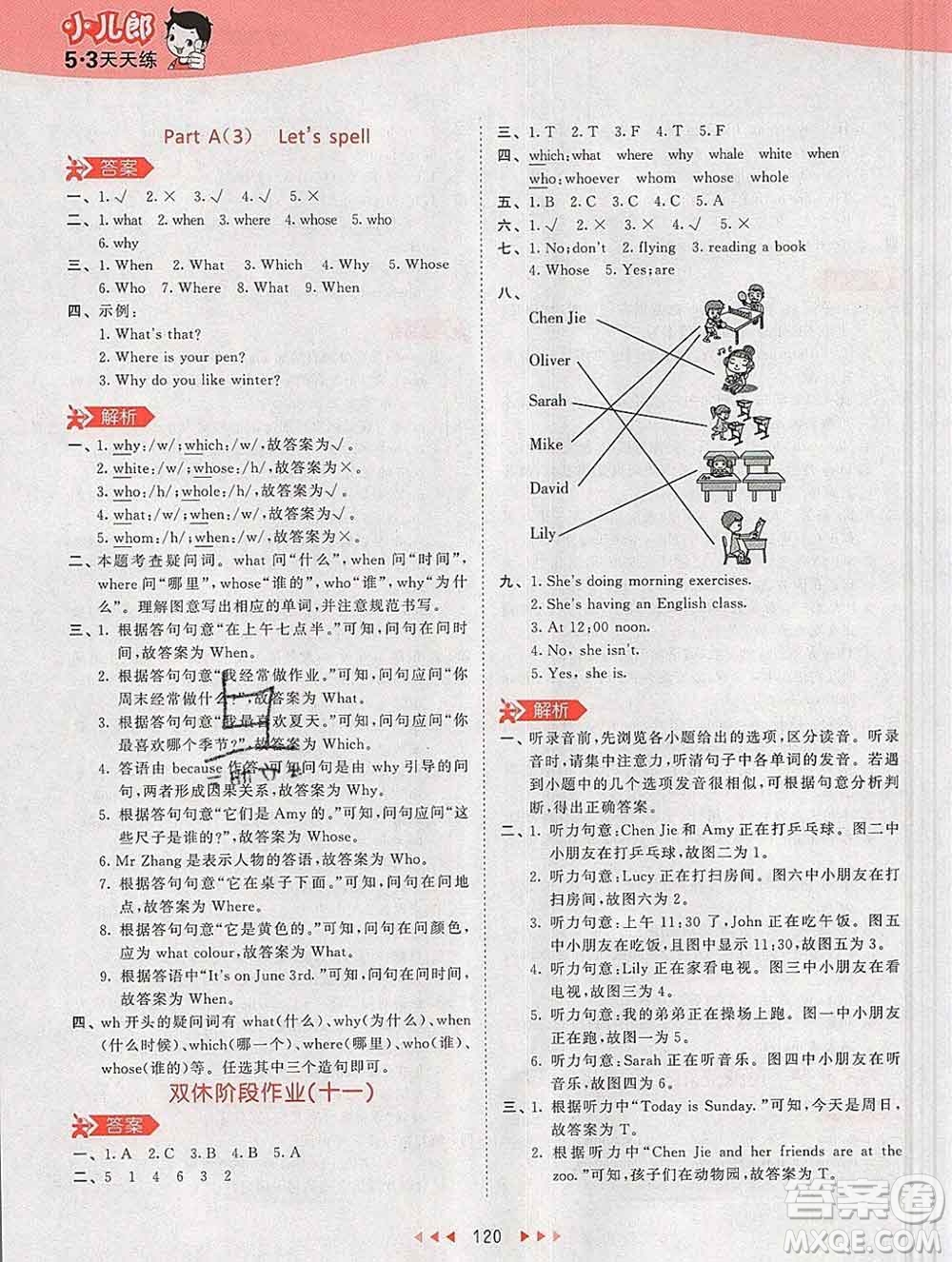 2020年春小兒郎53天天練五年級(jí)英語(yǔ)下冊(cè)人教版參考答案