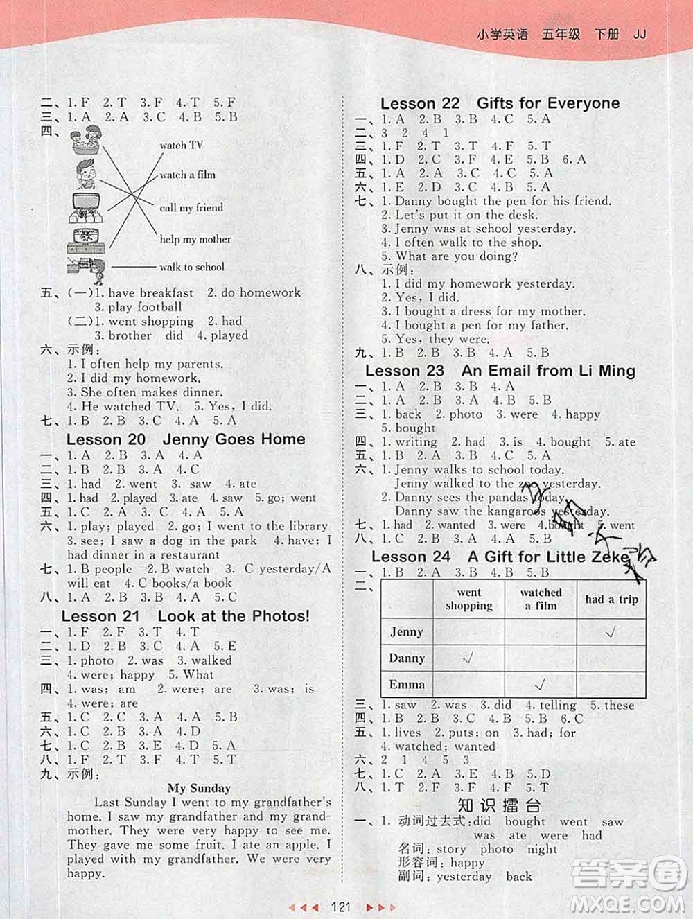 2020年春小兒郎53天天練五年級(jí)英語(yǔ)下冊(cè)冀教版參考答案