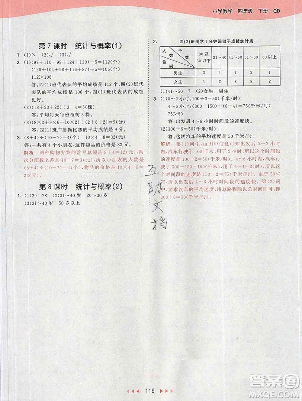 2020年春小兒郎53天天練四年級數(shù)學(xué)下冊青島版參考答案